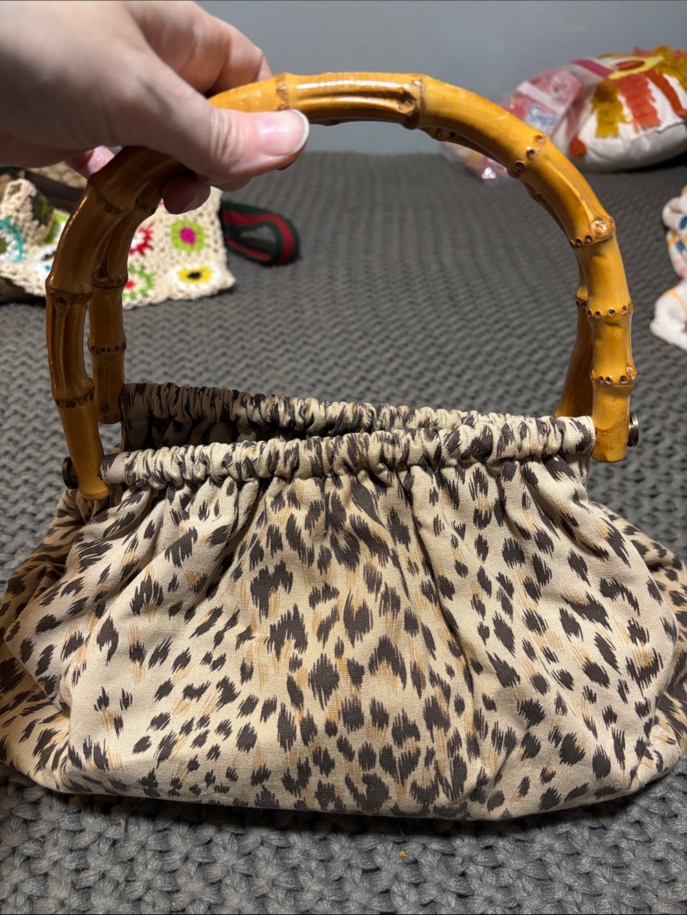 NWOT Carlisle Leopard Purse with Bamboo Handles